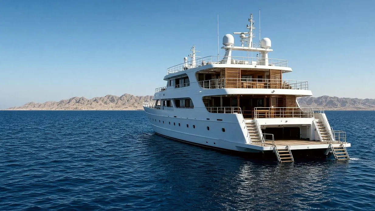 Liveaboard dive yacht at sea off the Sinai coast